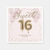Serviette En Papier Gold Foil Sweet 16 Ballons d'anniversaire rose (Devant)