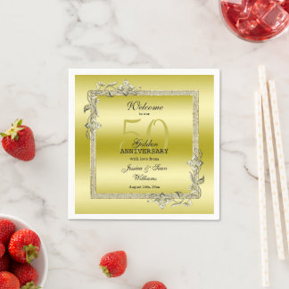 Serviette En Papier Gold Gem & Parties scintillant 50e Anniversaire du