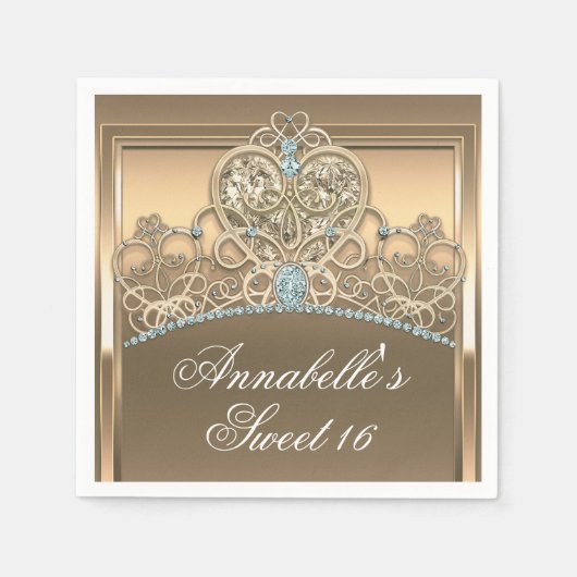 Serviette En Papier Gold Glam Princess Heart Tiara fête d'anniversaire (Devant)
