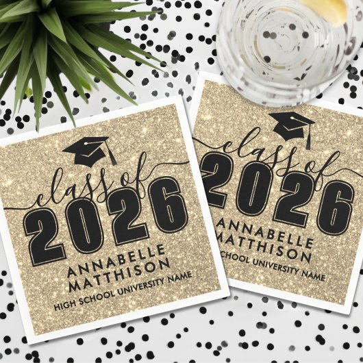 Serviette En Papier Gold Glitter Graduation