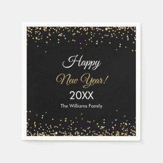Serviette En Papier Gold Glitter Happy New Year Black Party