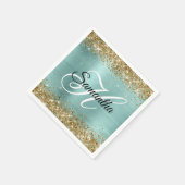 Serviette En Papier Gold Glitter Pale Turquoise Foil Monogram (Coin)