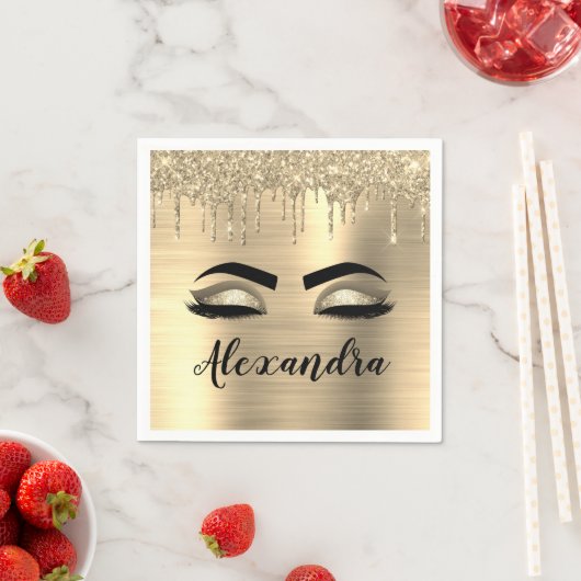 Serviette En Papier Gold Glitter Sparkle Eyelashes Monogram (En situation)