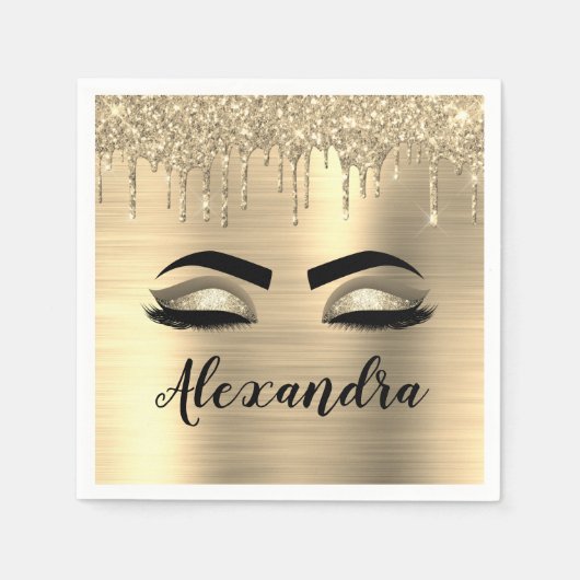 Serviette En Papier Gold Glitter Sparkle Eyelashes Monogram (Devant)