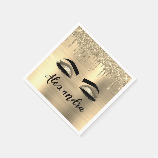 Serviette En Papier Gold Glitter Sparkle Eyelashes Monogram (Coin)