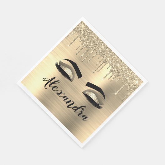 Serviette En Papier Gold Glitter Sparkle Eyelashes Monogram (Coin)