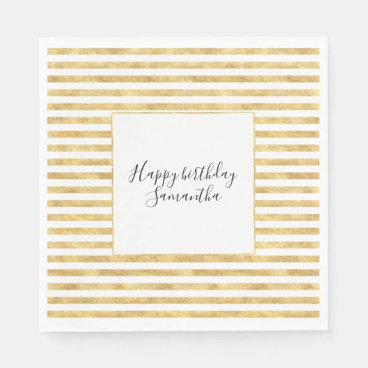 Serviette En Papier Gold Glitzy Stripes Anniversaire (Devant)