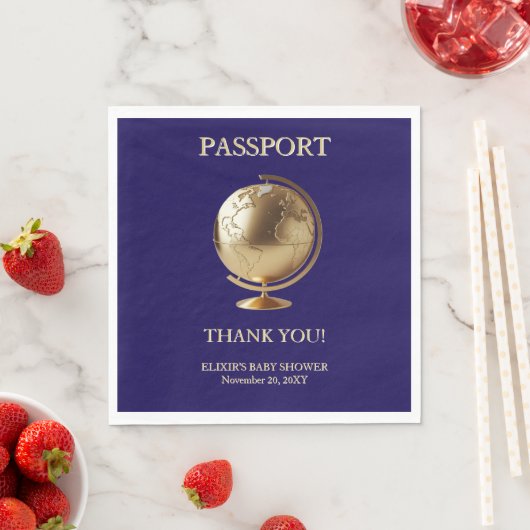 Serviette En Papier Gold Globe Passport Travel Baby Shower (En situation)