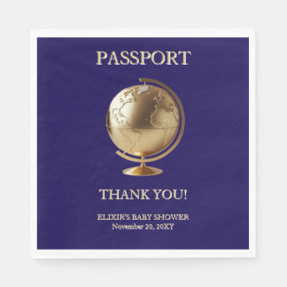 Serviette En Papier Gold Globe Passport Travel Baby Shower