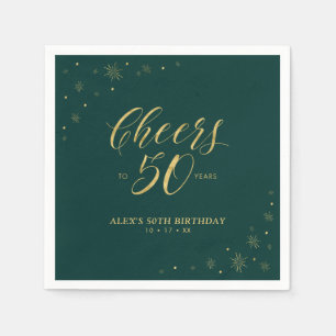 Serviette En Papier Gold & Green Modern Cheers 50e fête d'anniversaire