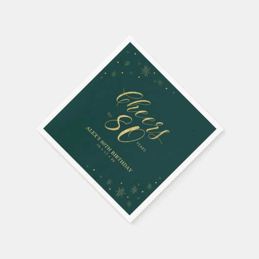 Serviette En Papier Gold & Green Modern Cheers 80e fête d'anniversaire (Coin)