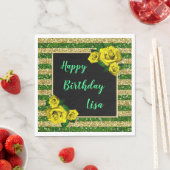 Serviette En Papier Gold Green Parties scintillant rayures Roses Jaune (En situation)