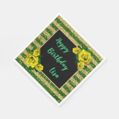 Serviette En Papier Gold Green Parties scintillant rayures Roses Jaune (Coin)