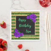 Serviette En Papier Gold Green Parties scintillant rayures violet Rose (En situation)