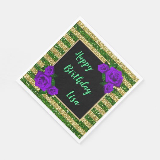 Serviette En Papier Gold Green Parties scintillant rayures violet Rose (Coin)