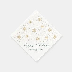 Serviette En Papier Gold & Green Snowflakes Noël Fête