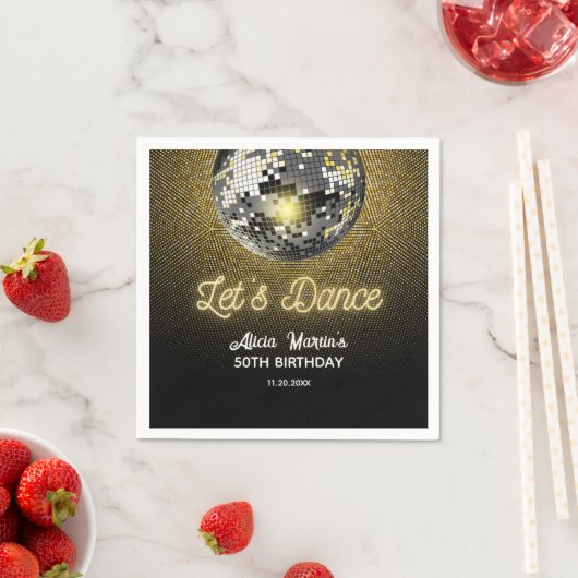 Serviette En Papier Gold Halftone Disco Ball Dansons Anniversaire (En situation)
