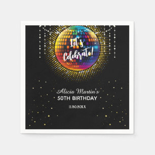 Serviette En Papier Gold Halftone Disco Ball Fêtons notre anniversaire