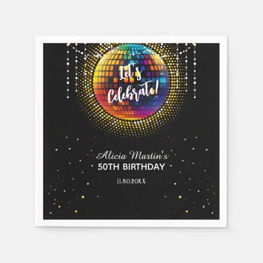 Serviette En Papier Gold Halftone Disco Ball Fêtons notre anniversaire (Devant)