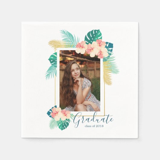 Serviette En Papier Gold Hawaiian Hibiscus Graduus Party Napkins (Devant)