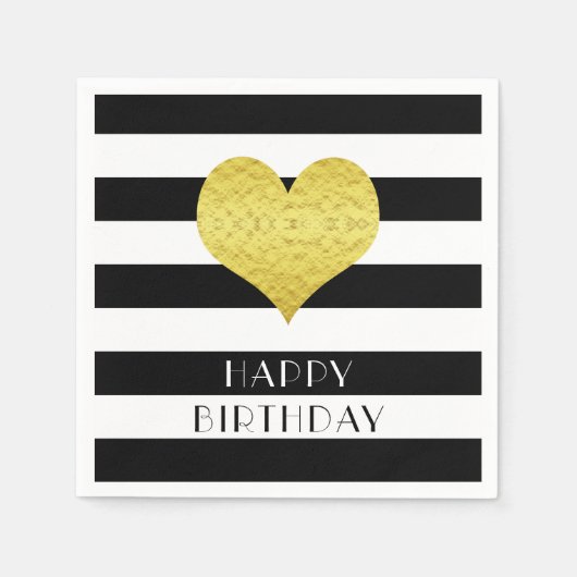 Serviette En Papier Gold Heart Black White Stripes Nom du Motif (Devant)