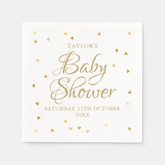 Serviette En Papier Gold Hearts Confetti Baby shower / Sprinkle (Devant)