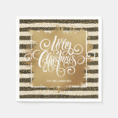 Serviette En Papier Gold Joyeux Noël noir blanc rayures (Devant)