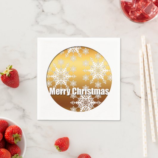 Serviette En Papier Gold Joyeux Noël Snowflakes Papier Napkin 1 (En situation)