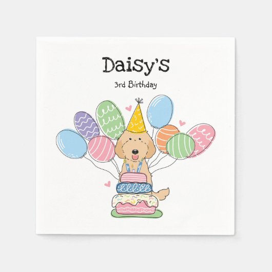 Serviette En Papier Gold Labradooda Chien Anniversaire Papier de fête  (Devant)