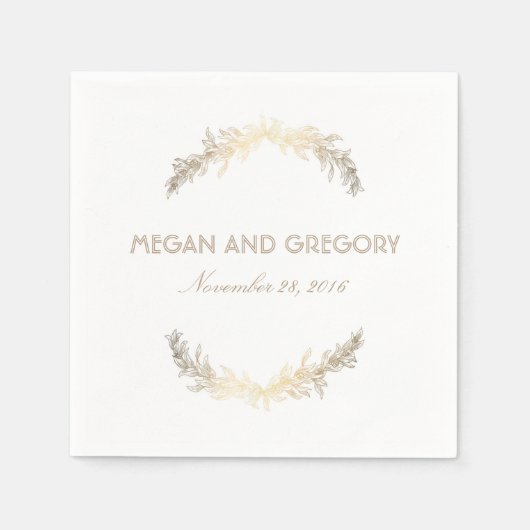 Serviette En Papier Gold Laurel Elegant Mariage blanc (Devant)