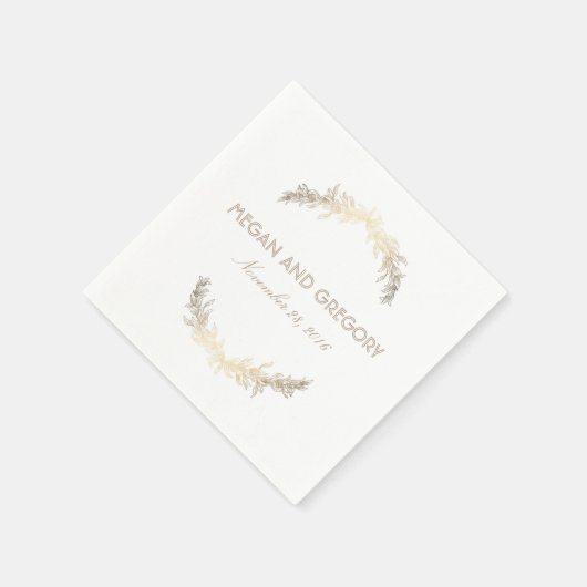 Serviette En Papier Gold Laurel Elegant Mariage blanc (Coin)