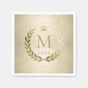 Serviette En Papier Gold Laurel Wreath Monogramme Diplôme initial