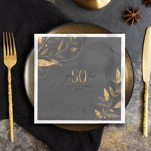 Serviette En Papier Gold Leaf 50th Anniversary Years of Love ID1169