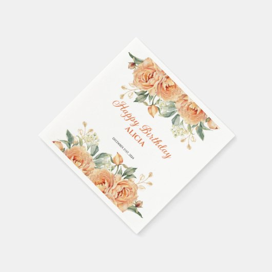 Serviette En Papier Gold Leaf Orange Peony Rustic Floral Anniversaire (Coin)