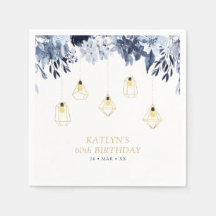 Serviette En Papier Gold Lights & Navy Blue Floral fête d'anniversaire