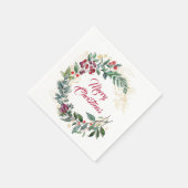 Serviette En Papier Gold Line Art et Red Berries Noël (Coin)