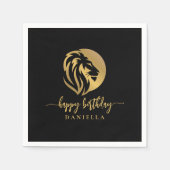 Serviette En Papier Gold Lion Leo Joyeux Anniversaire avec nom (Devant)