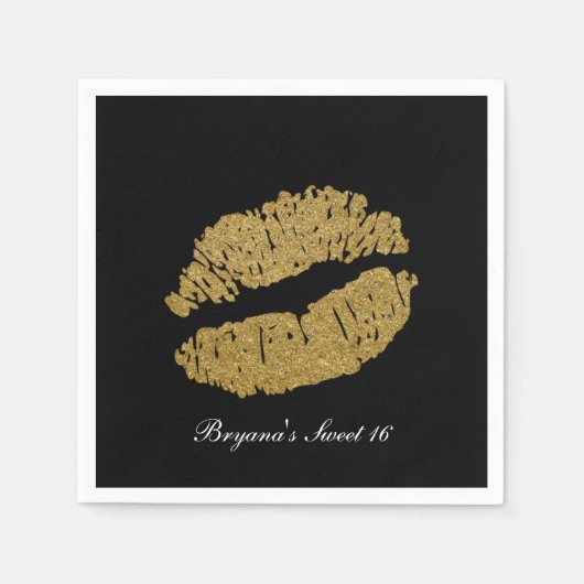 Serviette En Papier Gold Lips Faux Sparkle Kiss Beauty Makeup Party (Devant)