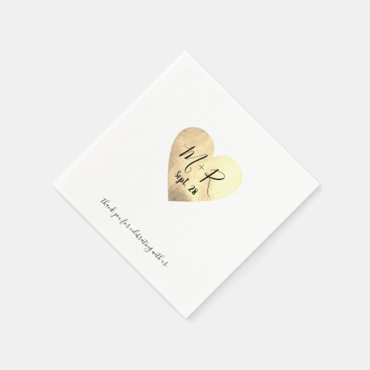 Serviette En Papier Gold Love Heart avec script Initiales Mariage (Coin)