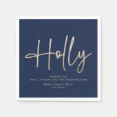 Serviette En Papier Gold marine bleu moderne script minimal élégant (Devant)