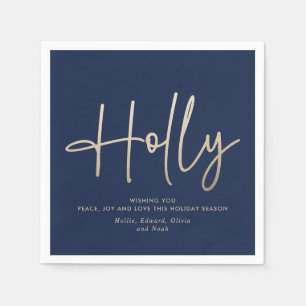 Serviette En Papier Gold marine bleu moderne script minimal élégant