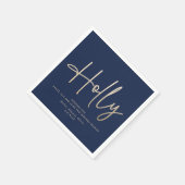 Serviette En Papier Gold marine bleu moderne script minimal élégant (Coin)