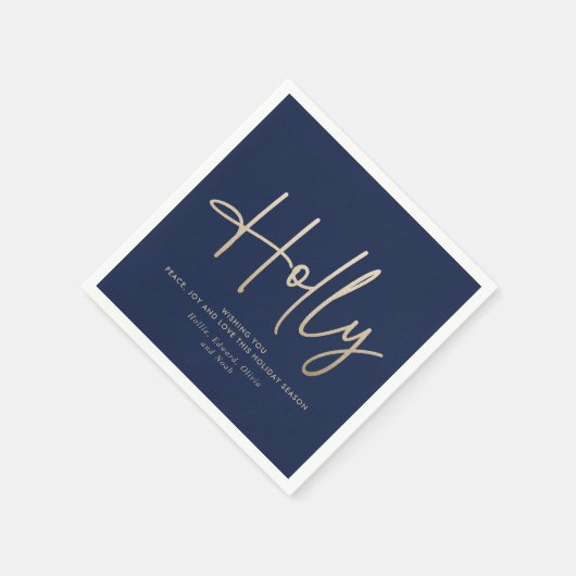 Serviette En Papier Gold marine bleu moderne script minimal élégant (Coin)