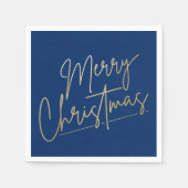 Serviette En Papier Gold Merry Christmas on Blue Napkins (Devant)