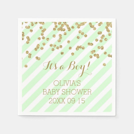 Serviette En Papier Gold Mint Green Confetti Stripes Baby shower (Devant)