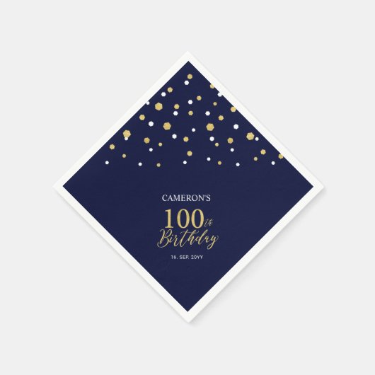 Serviette En Papier Gold moderne & Navy Blue 100e fête d'anniversaire (Coin)