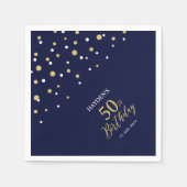 Serviette En Papier Gold moderne & Navy Blue 50e fête d'anniversaire (Devant)