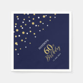 Serviette En Papier Gold moderne & Navy Blue 60e fête d'anniversaire (Devant)
