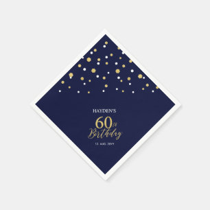 Serviette En Papier Gold moderne & Navy Blue 60e fête d'anniversaire
