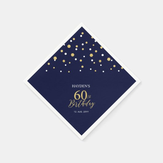 Serviette En Papier Gold moderne & Navy Blue 60e fête d'anniversaire (Coin)